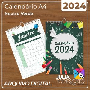 Arquivo Digital - Calendário A4 2024 | NEUTRO VERDE