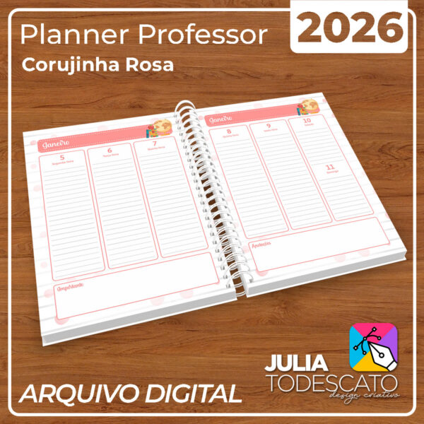 Arquivo Digital - Planner Professor 2026 | CORUJINHA ROSA - Imagem 2